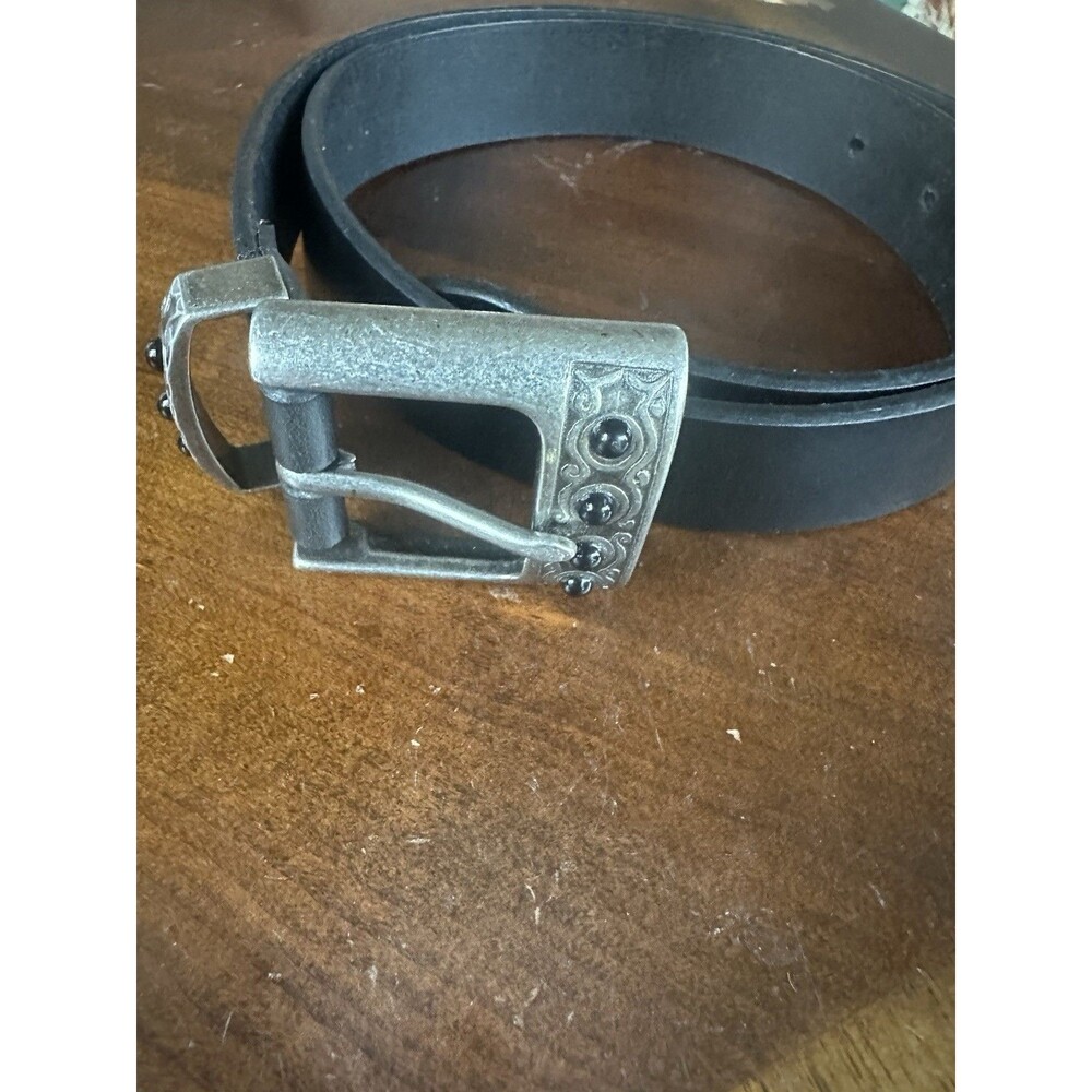 Steve Madden Medium Leather Black Belt Silver Buckle Western Black Stones